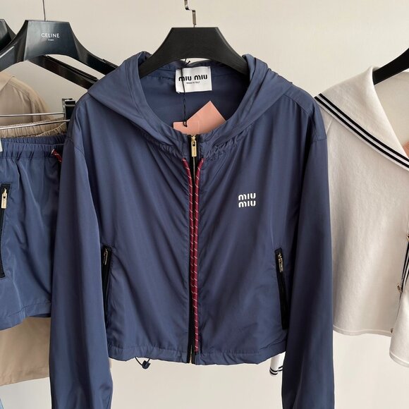 Miu Miu Navy Blue Nylon Hooded Jacket & Shorts Set Sz S - Picture 5 of 10